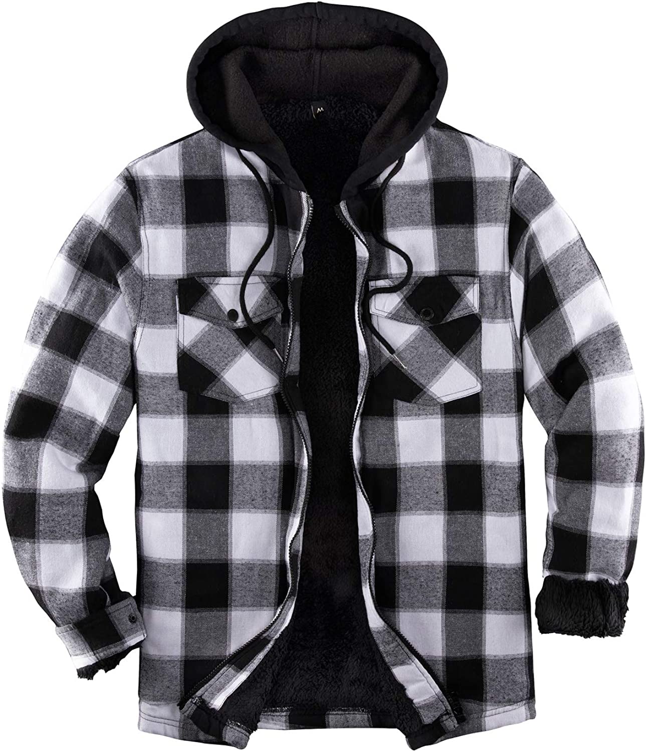 ZENTHACE Men's Sherpa Lined Full Zip Hooded Plaid Shirt Jacket