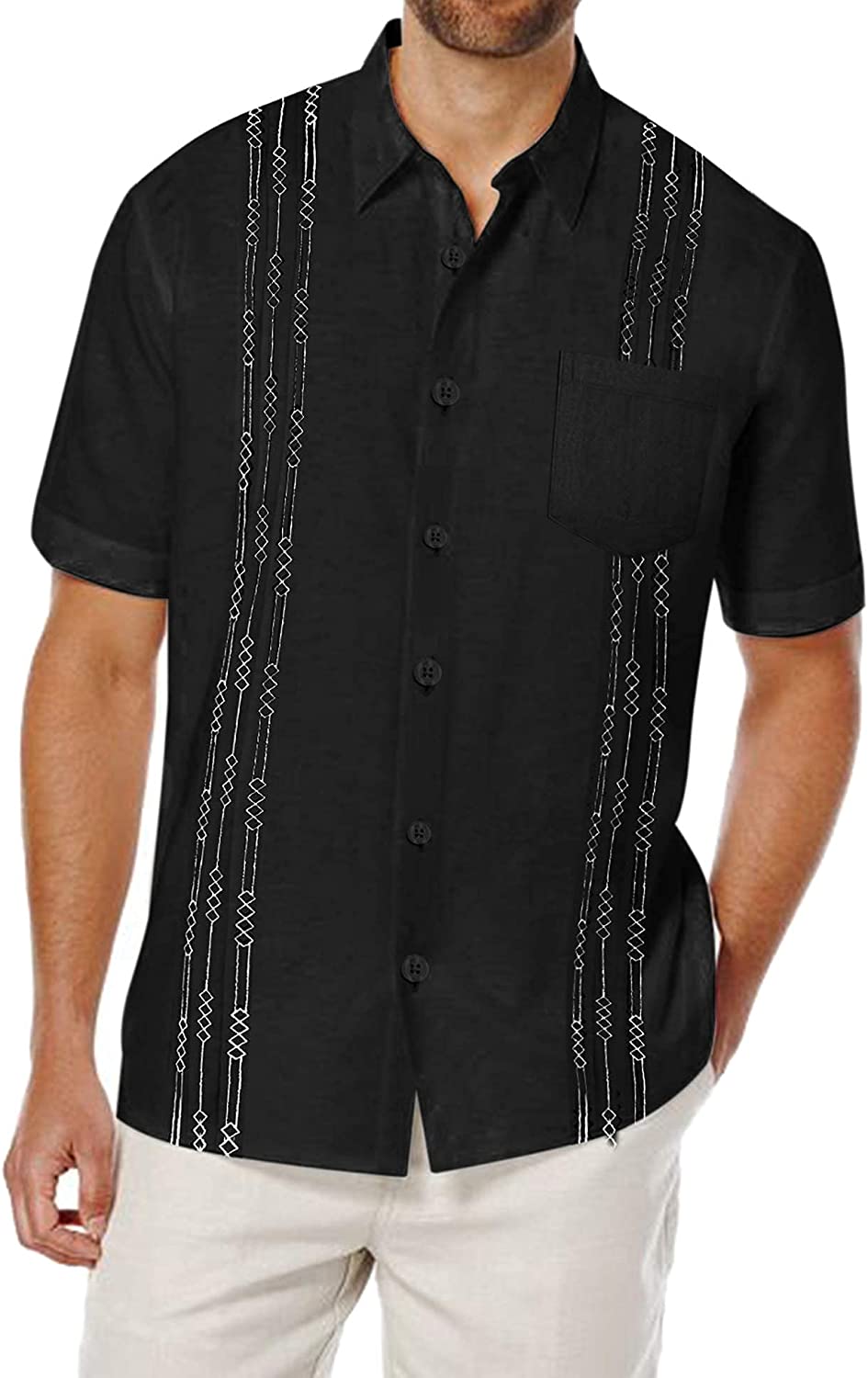 COOFANDY Men's Short Sleeve Linen Shirt Cuban Beach Tops Pocket Guayabera Shirts