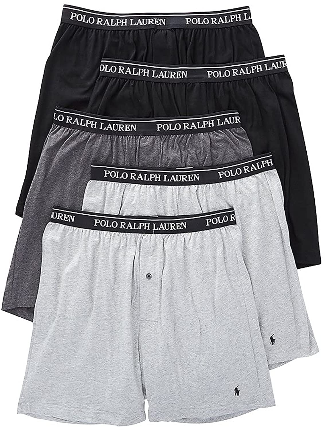 Polo Ralph Lauren Underwear Men's 5 Pack Classic Fit Boxer Briefs, Black/Charcoal/Grey, M