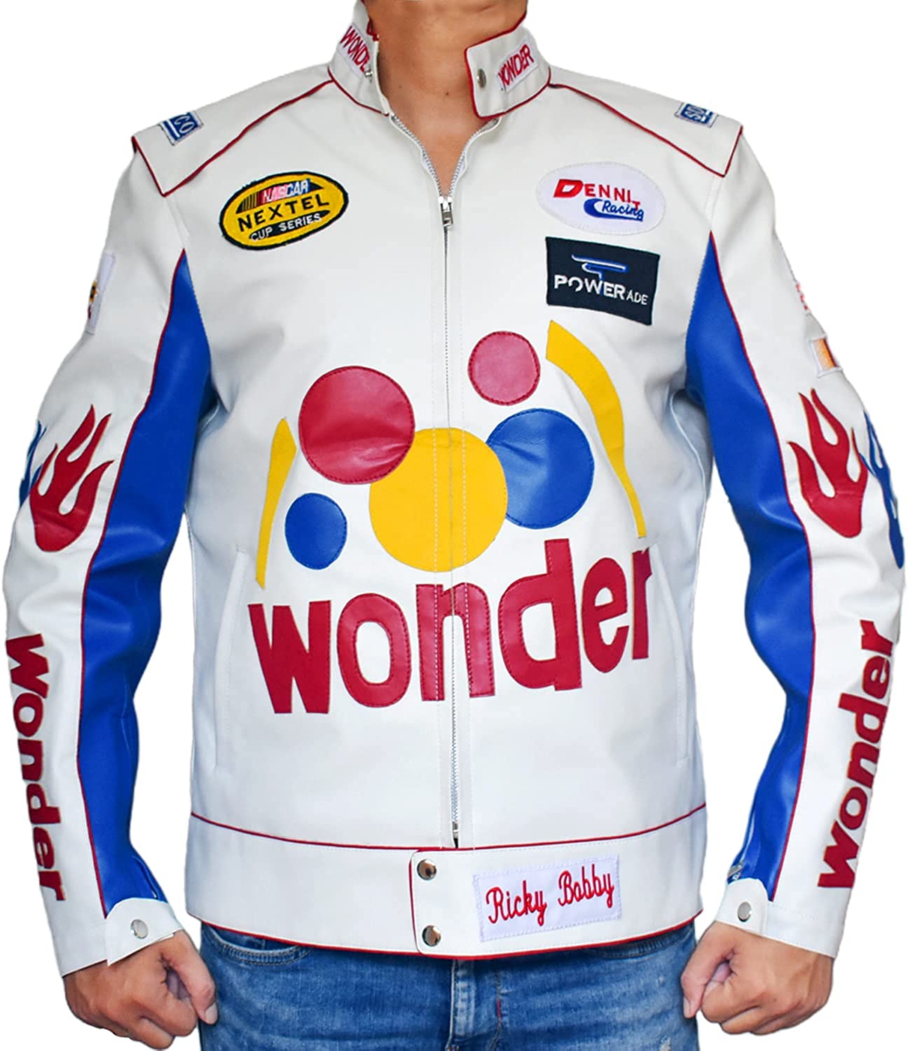 Men's Ricky Bobby Racing Nights Wonder The Bread Fast Speed Faux Leather Motorcycle Jacket