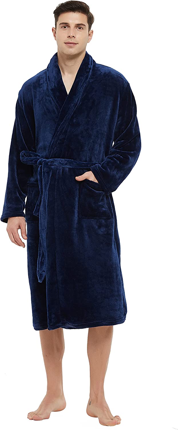 U2SKIIN Mens Fleece Robe Plush Collar Shawl Bathrobe
