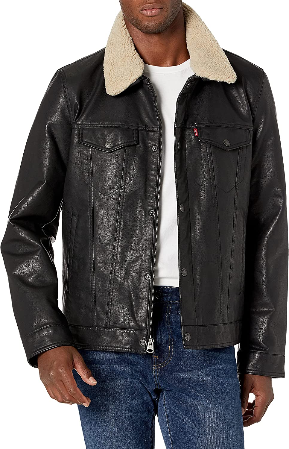 Levi's Men's Faux Leather Sherpa Lined Trucker Jacket