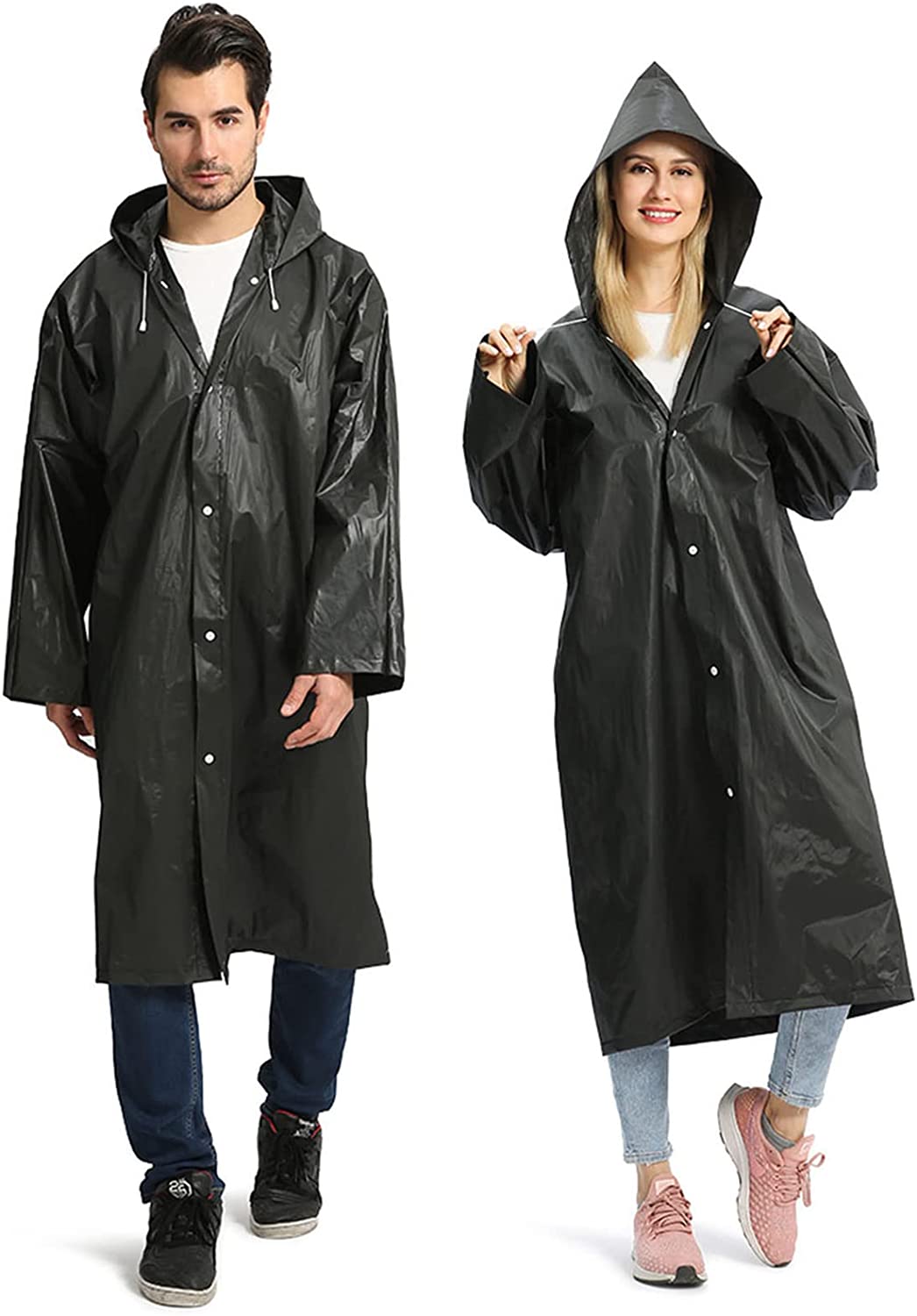 2 Pack Raincoats for Adults Reusable, Opret EVA Rain Ponchos Lightweight Rain Coat Waterproof Rain Gear for Men and Women