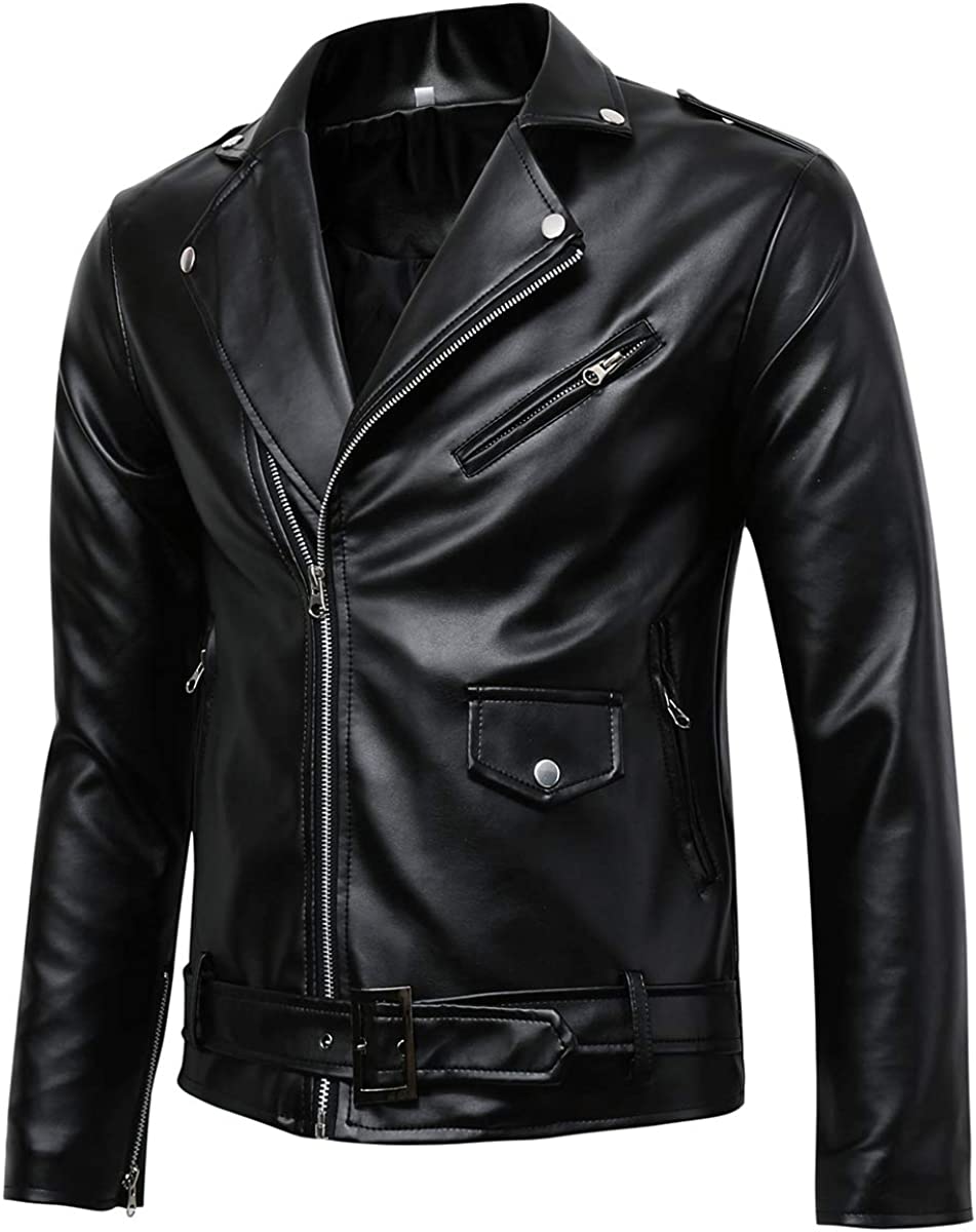 Beninos Men's Classic Police Style Coat Faux Leather Motorcycle Jacket
