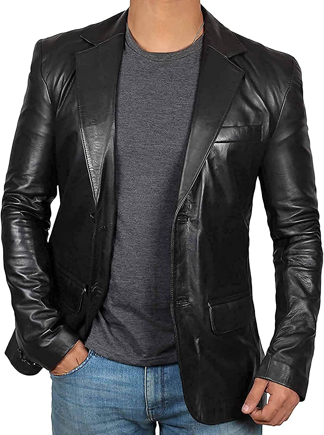 FJackets Leather Blazer For Men - Black & Brown Real Lambskin Casual Men's Leather Jacket Coats