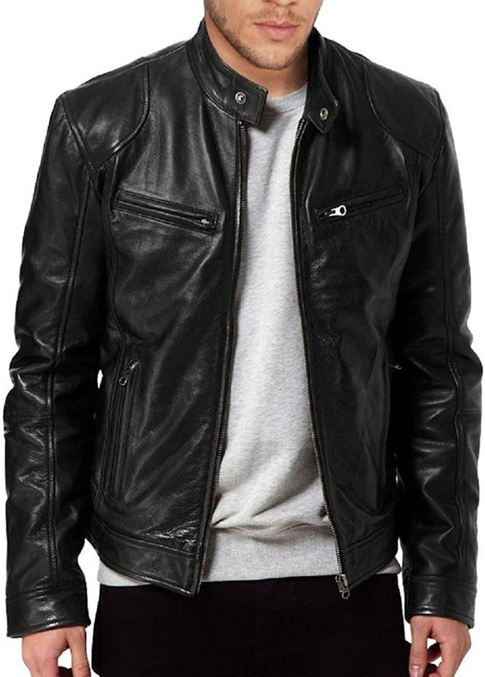 The Leather Factory Men's SWORD Genuine Lambskin Leather Biker Jacket