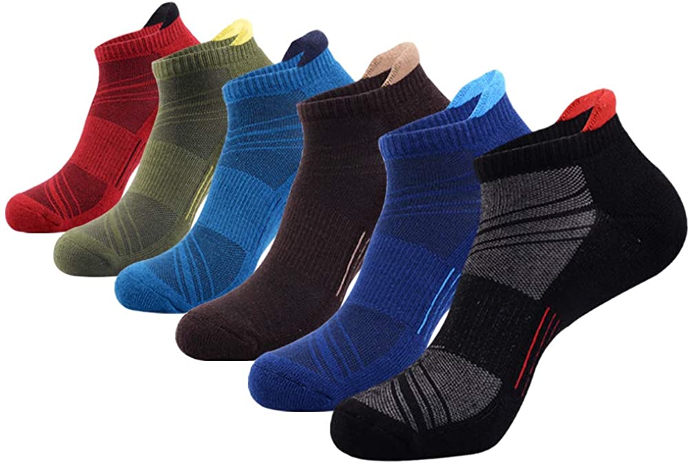 Mens Ankle Low Cut Athletic Tab Socks for Men Sport Comfort Cushion Sock 6 Pack