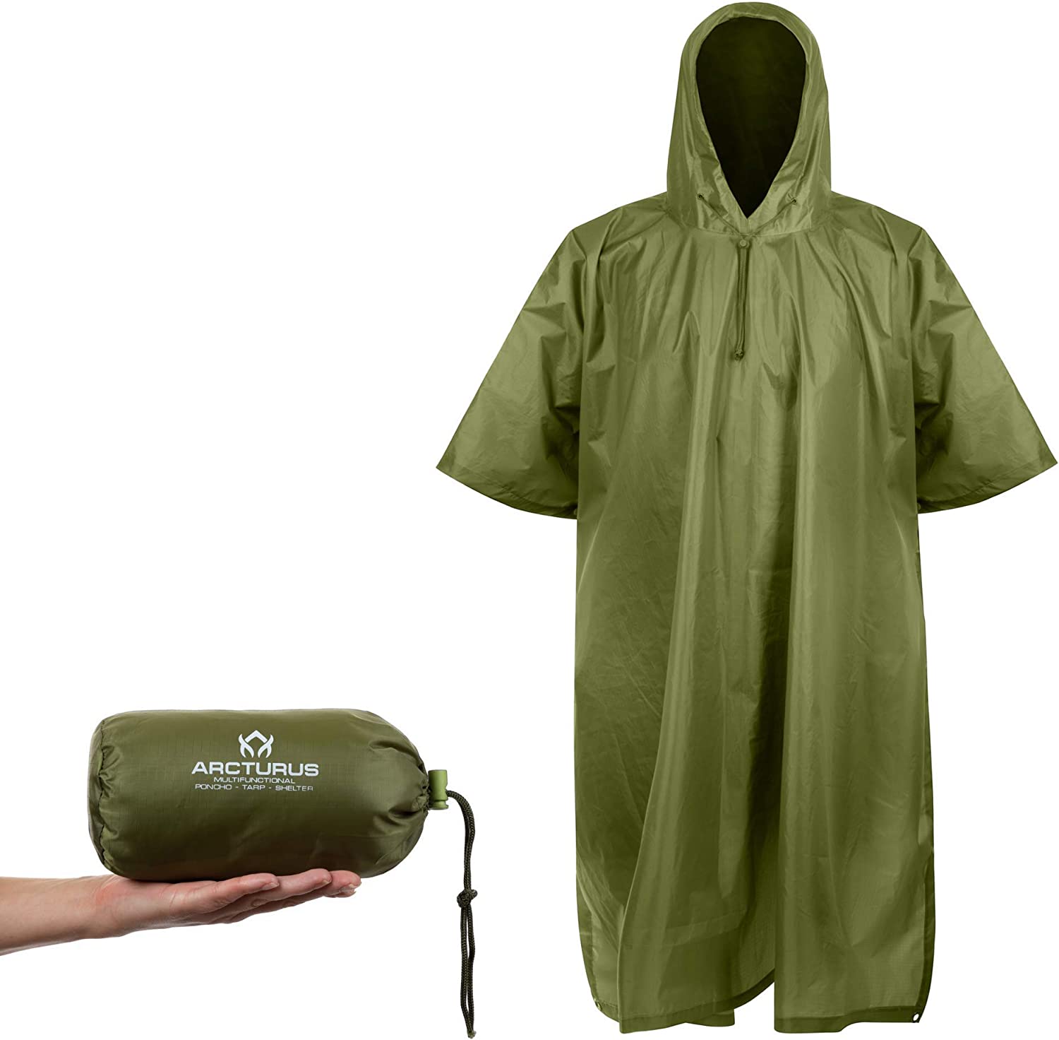 Arcturus Lightweight Ripstop Nylon Rain Poncho with Adjustable Hood