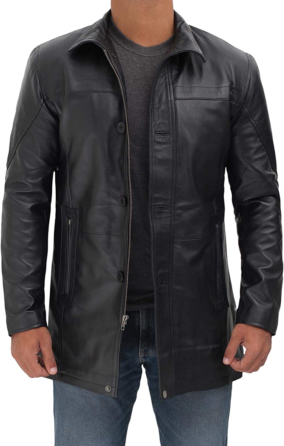 Blingsoul Leather Car Coats for Men - Black/Brown Real Leather Jacket Men