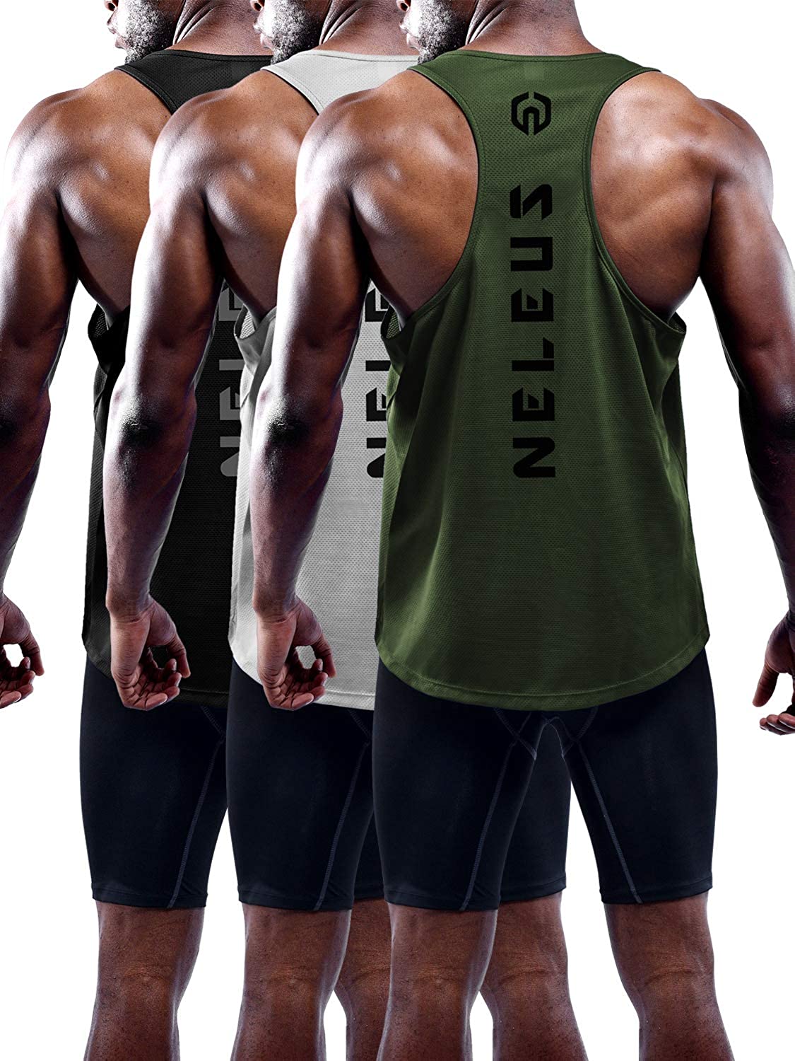 Neleus Men's 3 Pack Dry Fit Y-Back Muscle Tank Top