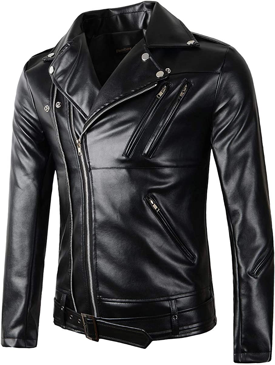 Beninos Mens Faux Leather Motorcycle Jacket