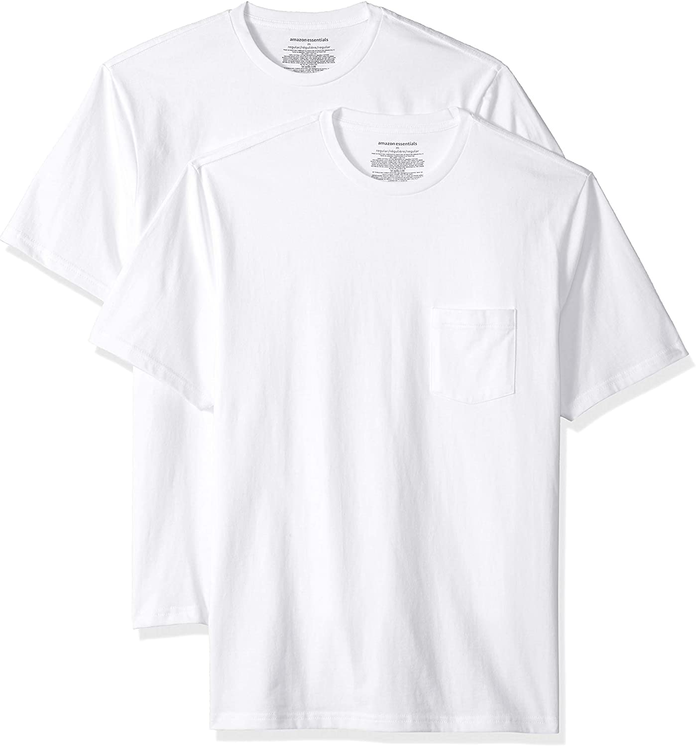 Amazon Essentials Men's Regular-Fit Short-Sleeve Crewneck Pocket T-Shirt, Pack of 2