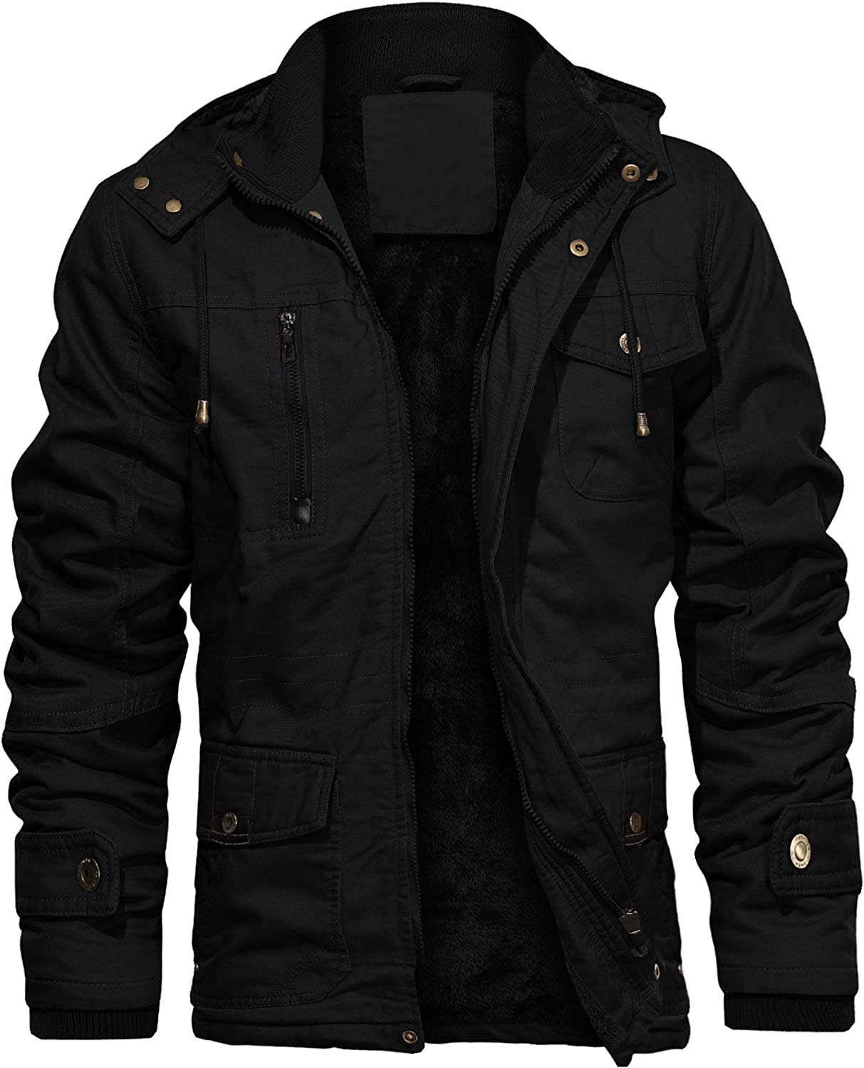 CHEXPEL Men's Thick Winter Jackets with Hood Fleece Lining Cotton Military Jackets Work Jackets with Cargo Pockets