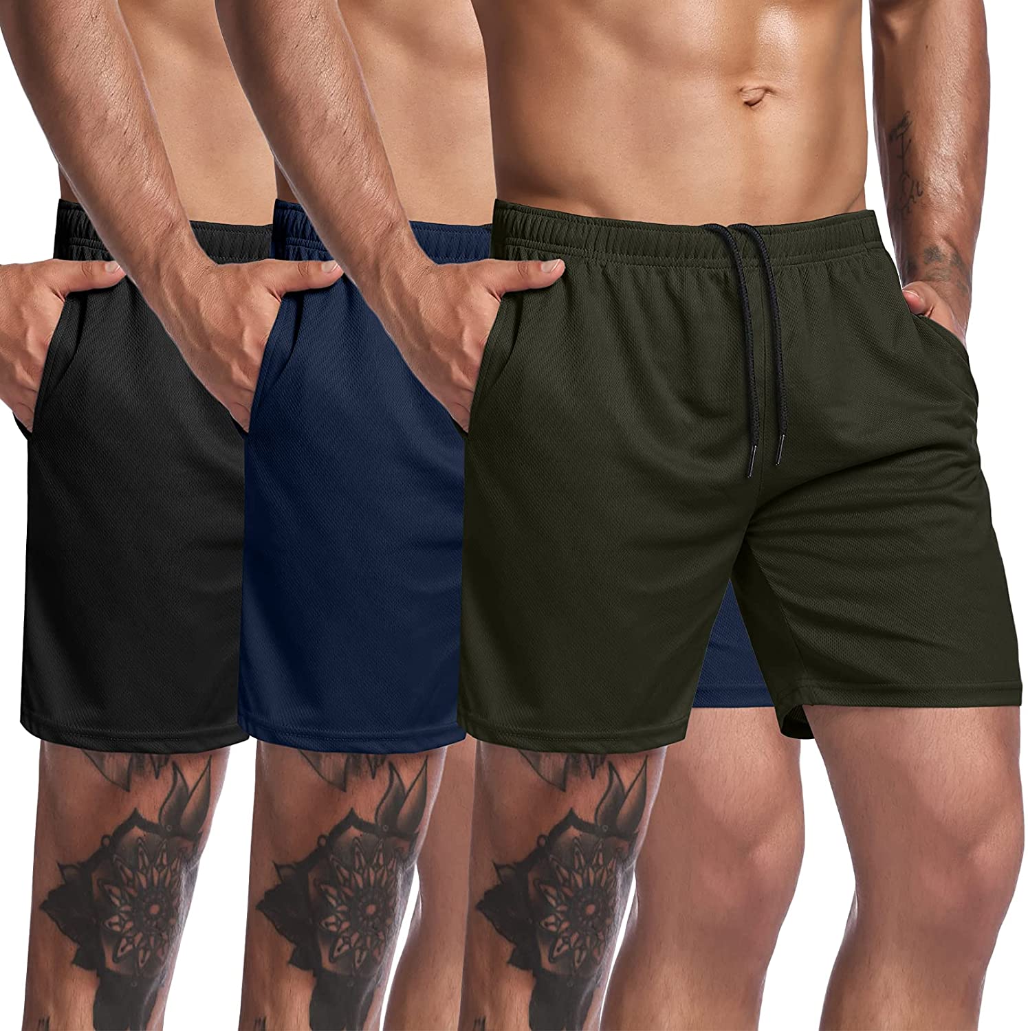 COOFANDY Men's 3 Pack Gym Workout Shorts Mesh Weightlifting Squatting Pants Training Bodybuilding Jogger with Pocket