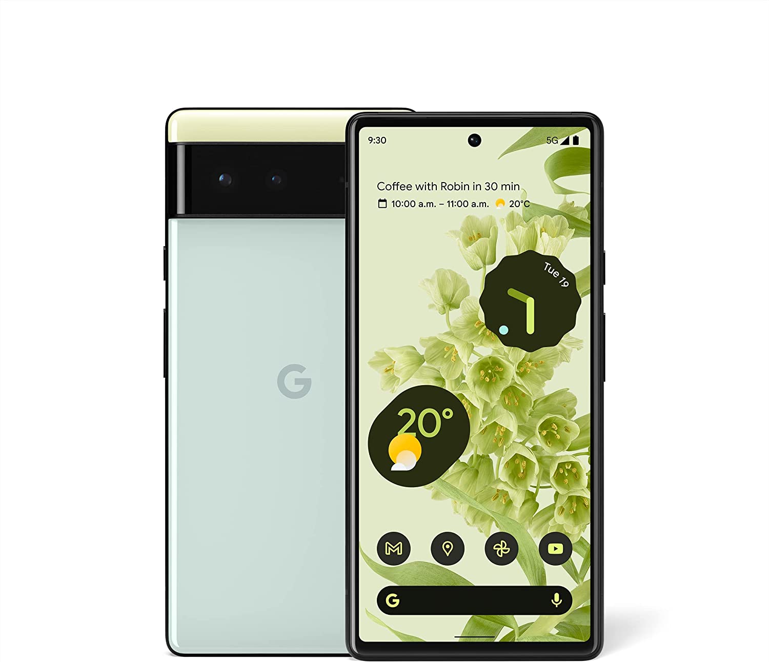 Google Pixel 6 5G 128GB 8GB RAM Factory Unlocked (GSM Only | No CDMA - not Compatible with Verizon/Sprint) International Version - Sorta Seafoam