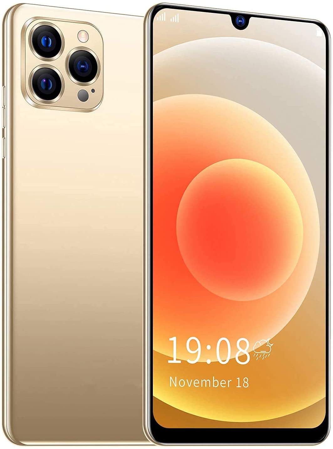 IP12 PRO Unlocked Android Smartphone ,6.26in Waterdrop Full Screen Dual SIM Cell Phone ,Ultra Thin Mobile Phone Supports Face Fingerprint Unlocking ,Quad Core CPU ,Triple Rear Camera Gold