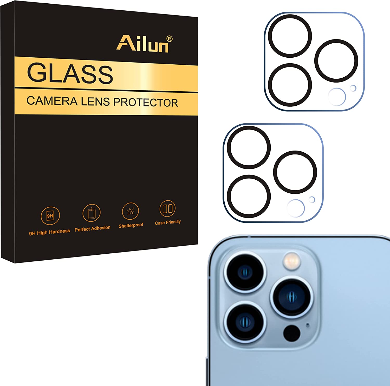 Ailun Camera Lens Protector for iPhone 13 Pro 6.1" ＆ iPhone 13 Pro Max 6.7",Tempered Glass,9H Hardness,Ultra HD,Anti-Scratch,Easy to Install,Case Friendly [Does not Affect Night Shots]