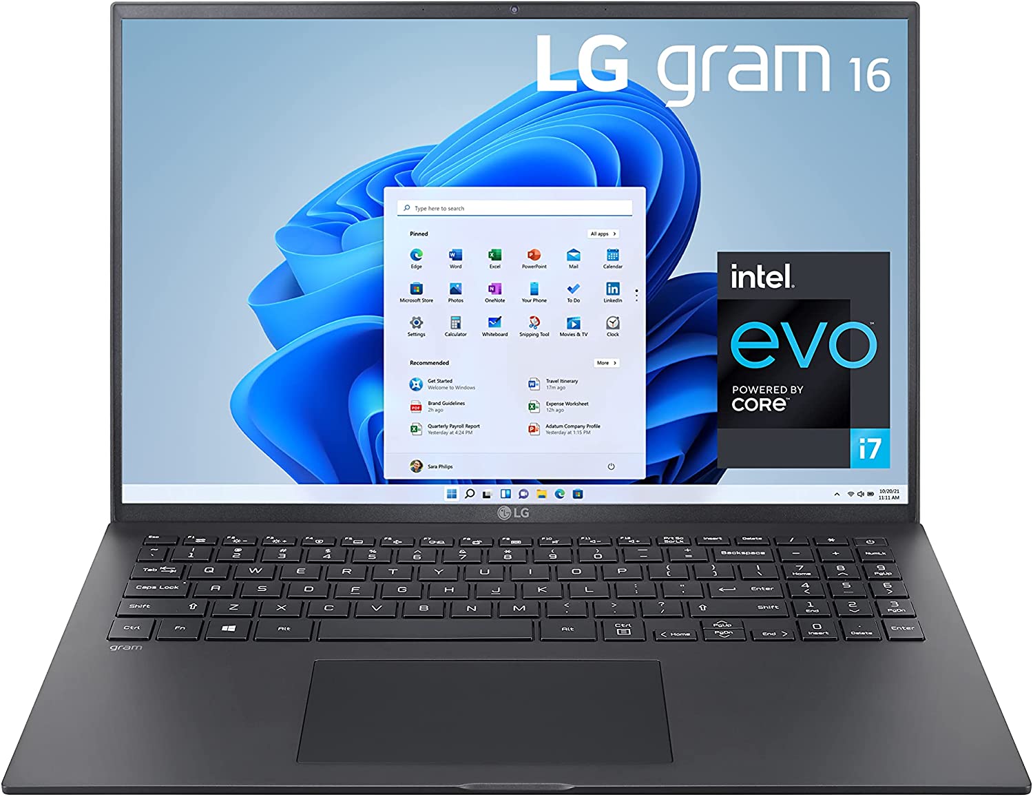 LG Gram 16Z90P Laptop 16" Ultra-Lightweight, (2560 x 1600), Intel Evo 11th gen CORE i7 , 16GB RAM, 256GB SSD, Windows 11 Home, 22 Hour Battery, Alexa Built-in, 2X USB-C, HDMI, USB-A - Black