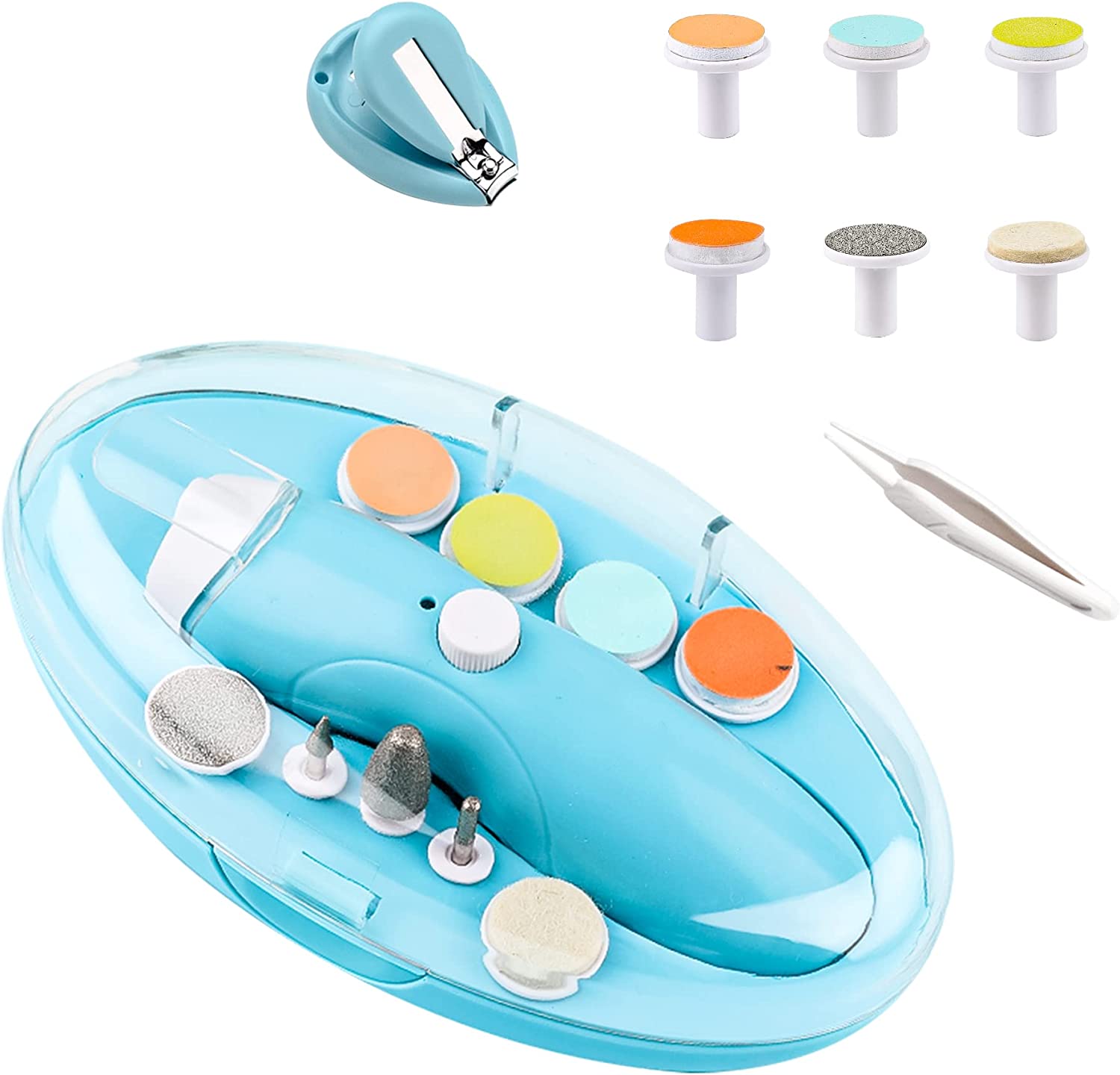 Kiuimi Baby Nail Trimmer Electric Kit, Baby Nail Clippers and Baby Nail Filer, with 9 Type Grinding Heads, Suitable for Newborn Toddler Kids Toes Fingernails and Adults Toes Fingernails Care-Blue