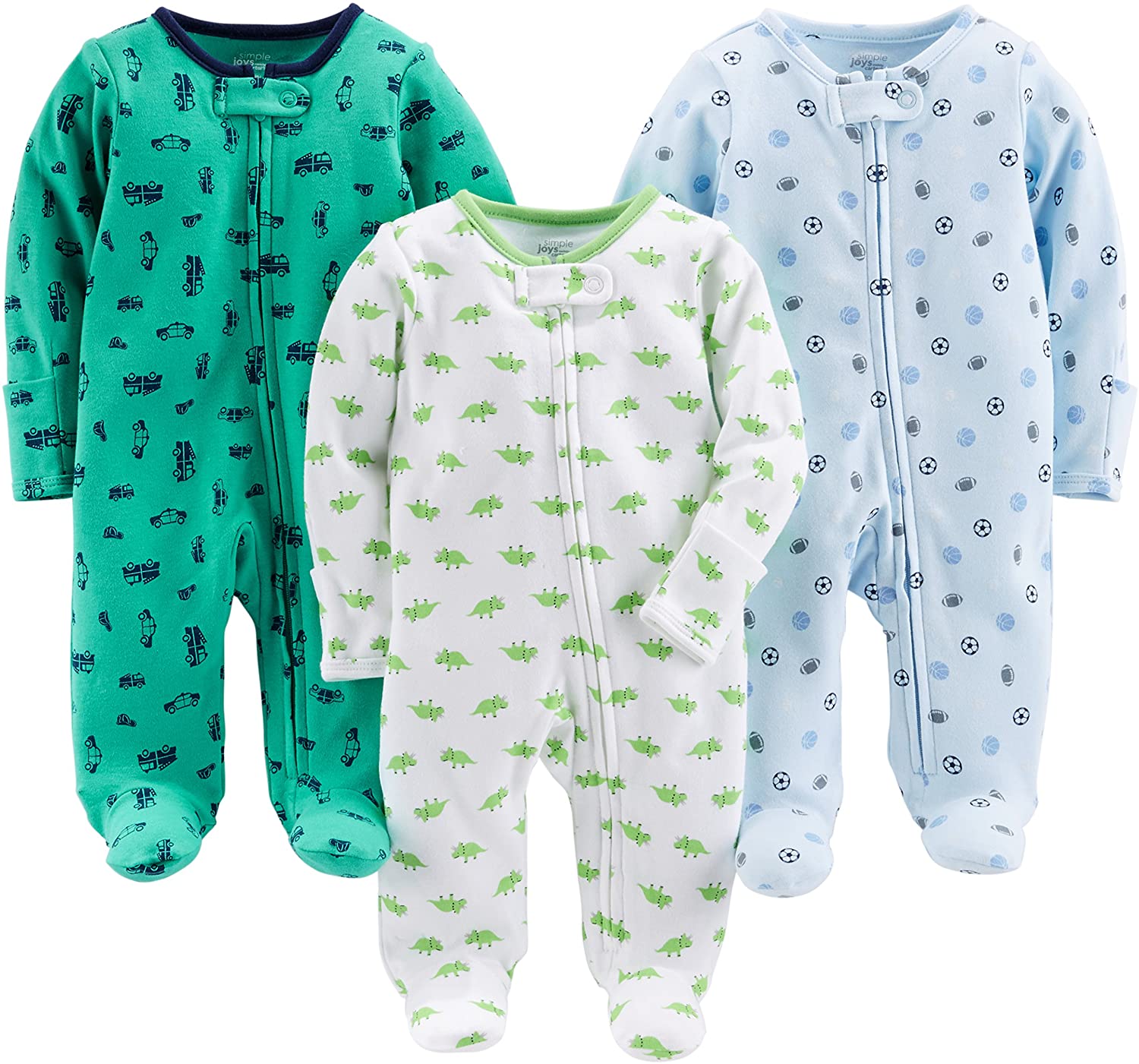 Simple Joys by Carter's Baby Boys' Cotton Footed Sleep and Play, Pack of 3