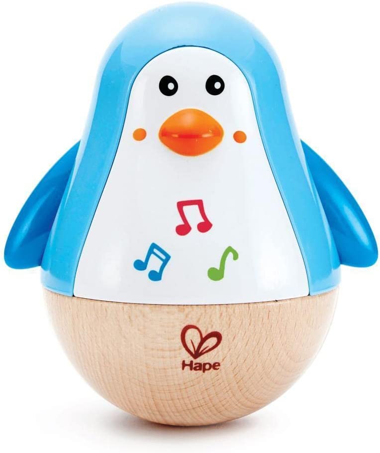 Hape Penguin Musical Wobbler | Colorful Wobbling Melody Penguin, Roly Poly Toy for Kids 6 Months+, Multicolor, 5'' x 2'' (E0331) , Blue
