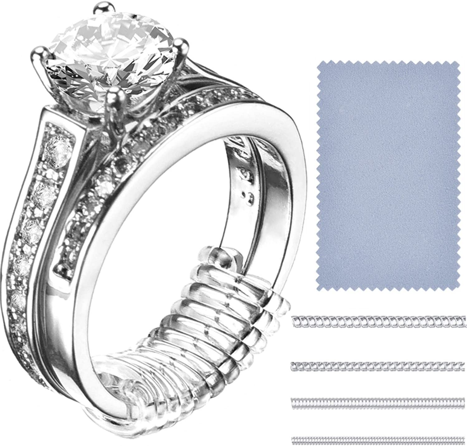 Frienda 16 Pieces Ring Sizer Adjuster for Loose Rings with Silver Polishing Cloth, 4 Sizes