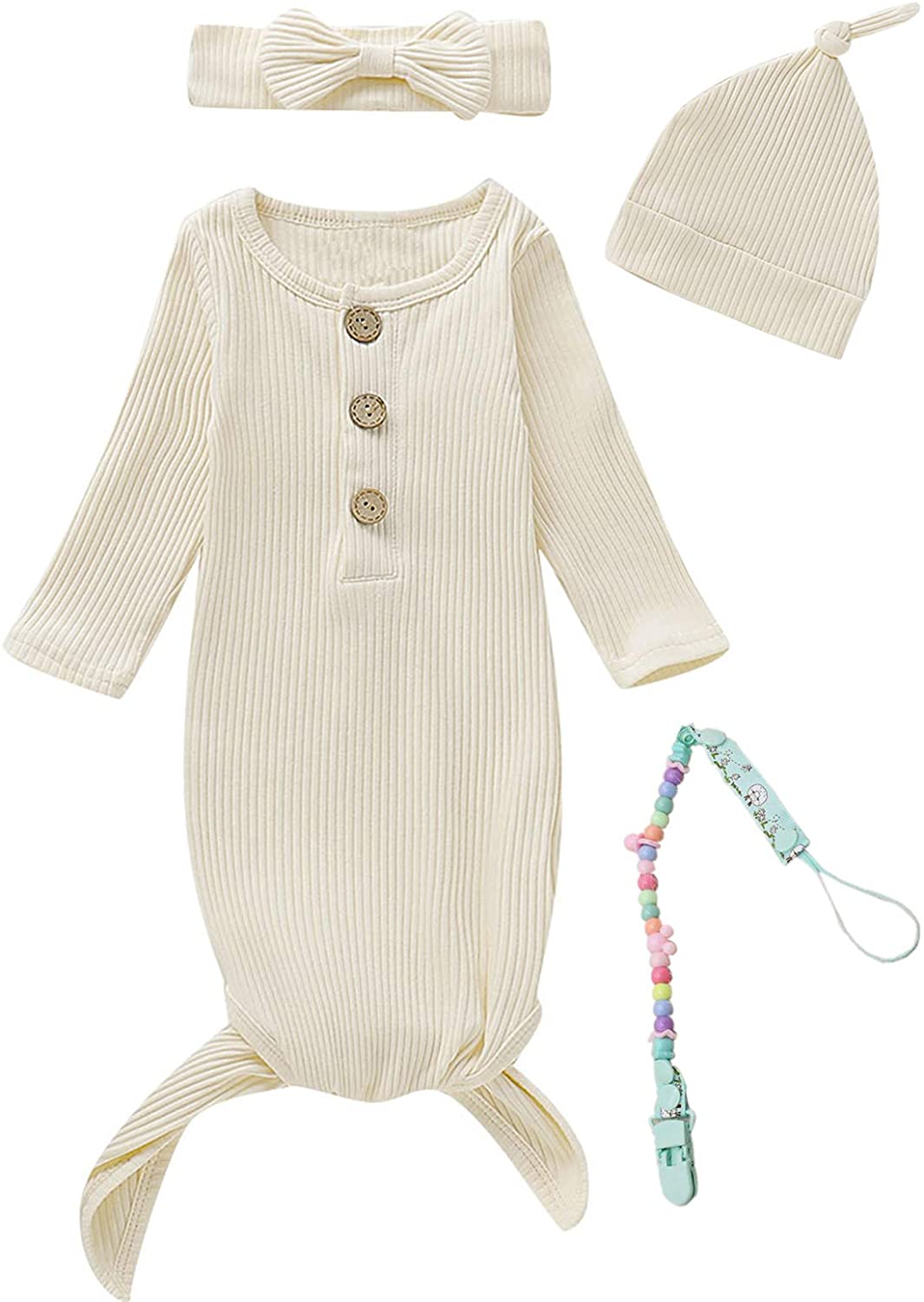 MoryGooder Newborn Cotton Nightgowns Neutral Baby Knotted Sleeper Baby Coming Home Outfit