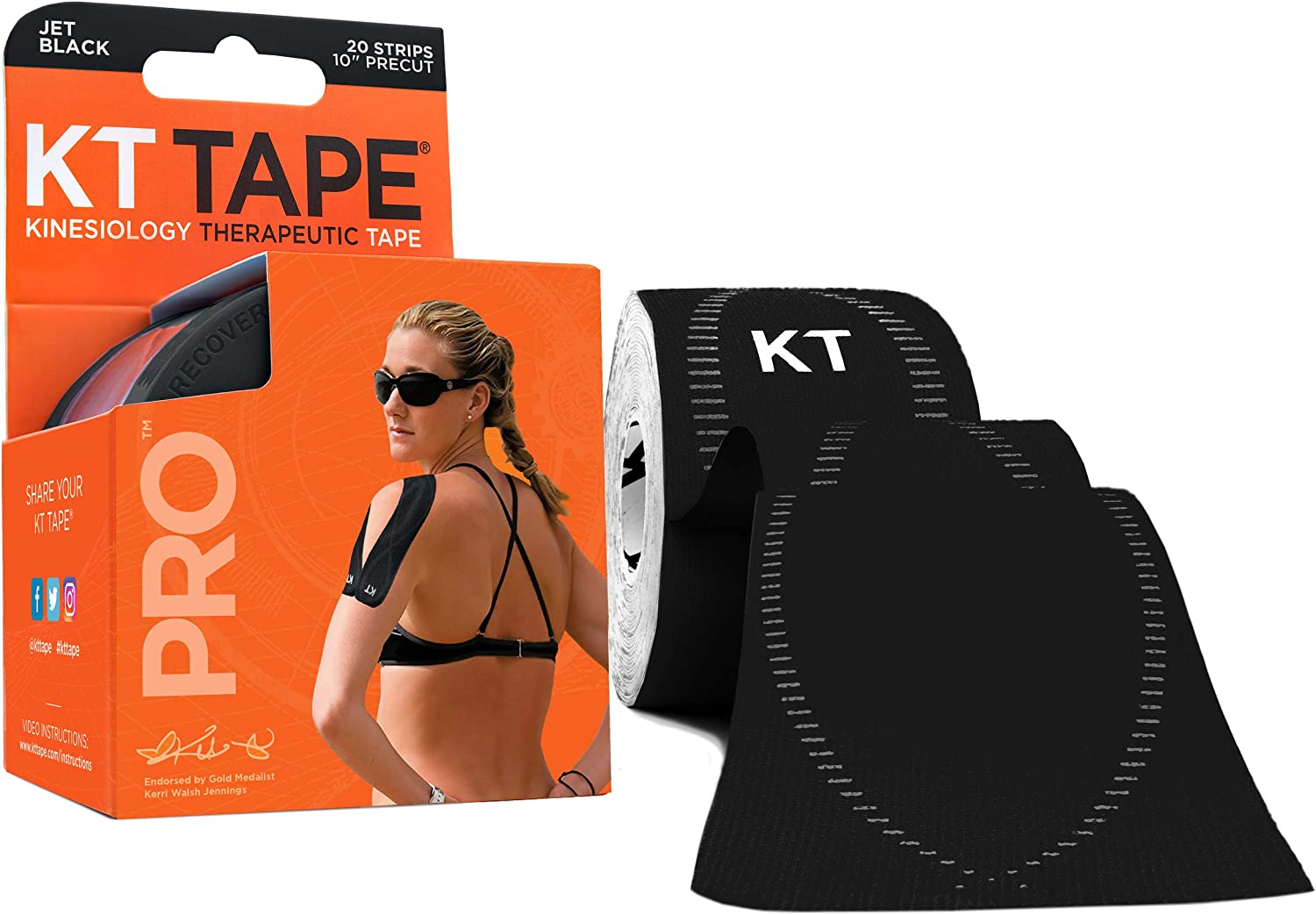 KT Tape Pro Synthetic Kinesiology Therapeutic Sports Tape, 20 Precut, 10” Strips