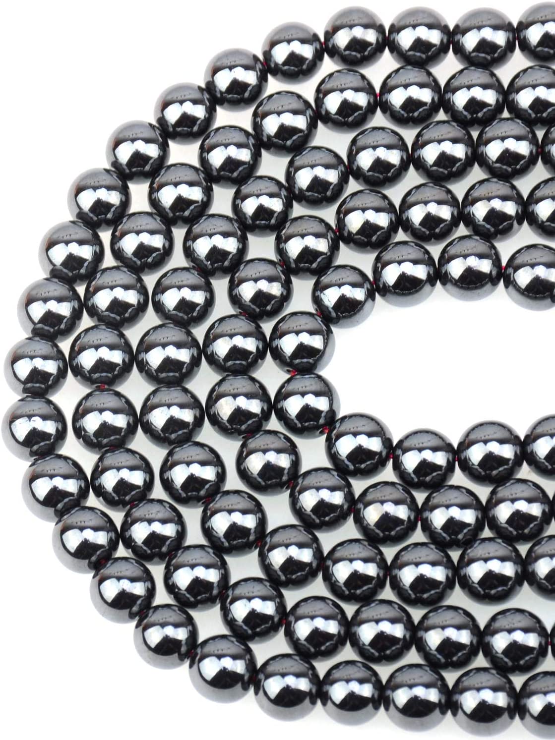 LPBeads 100PCS 8mm Natural Hematite Beads Gemstone Round Loose Beads for Jewelry Making with Crystal Stretch Cord