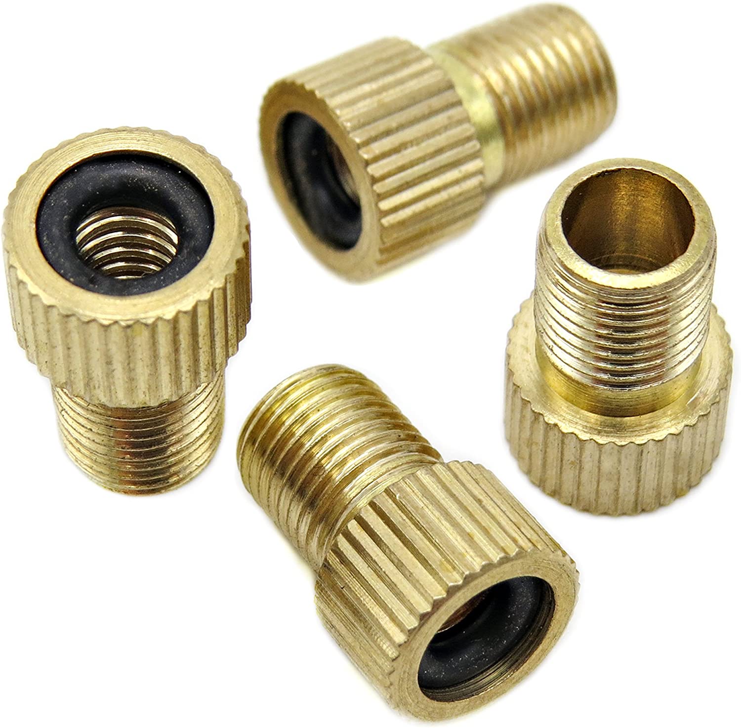 Bike Bits Brass Presta Valve Adapter - Convert Presta to Schrader - Inflate Tire Using Standard Bike Pump or Air Compressor (4 Pack)