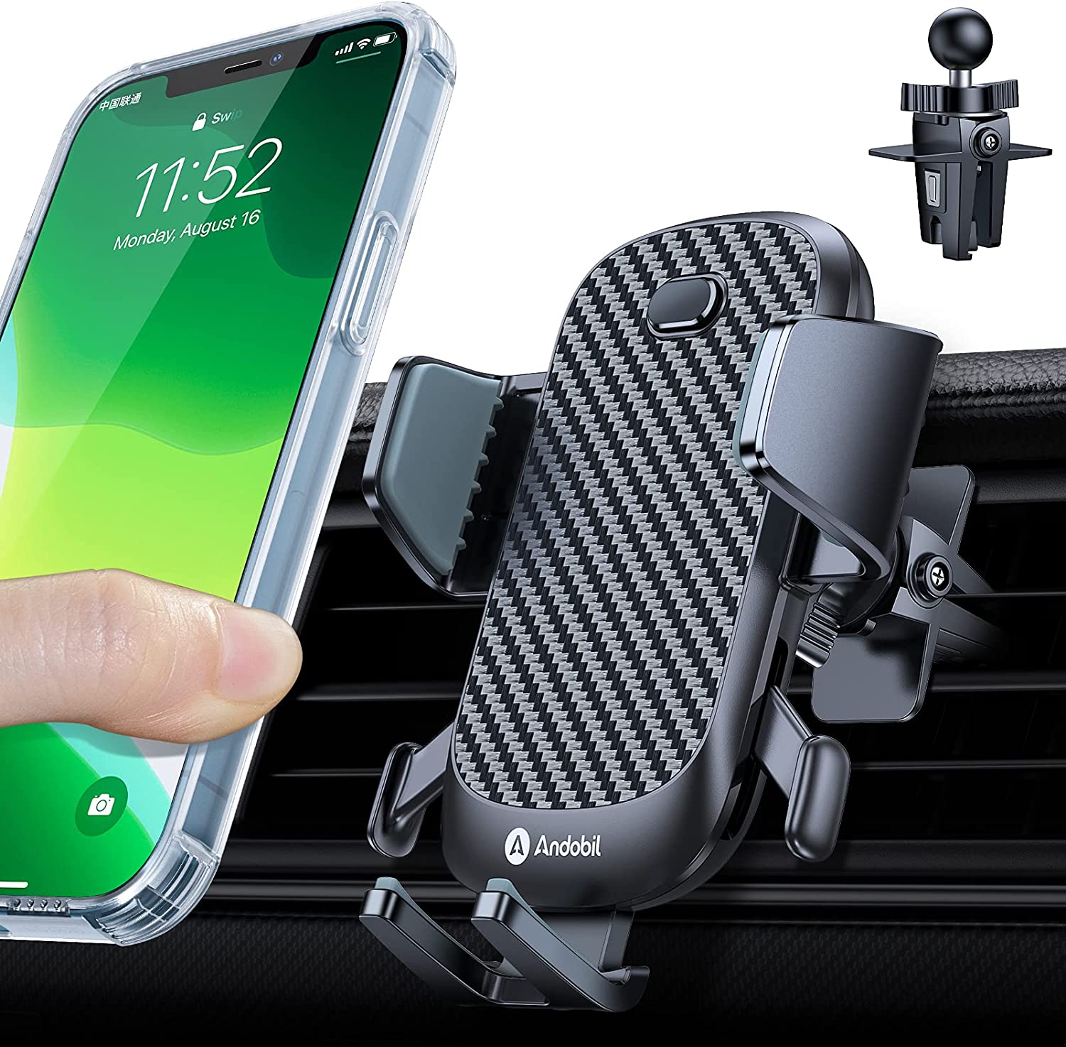 Andobil Car Phone Holder Mount[Costly BUT Worthy][Thick Case & Big Phones Friendly] Firmly Grip & Never Slip Durable Vent Car Phone Mount Compatible with iPhone 13,12,11 Android Smartphone Samsung S22