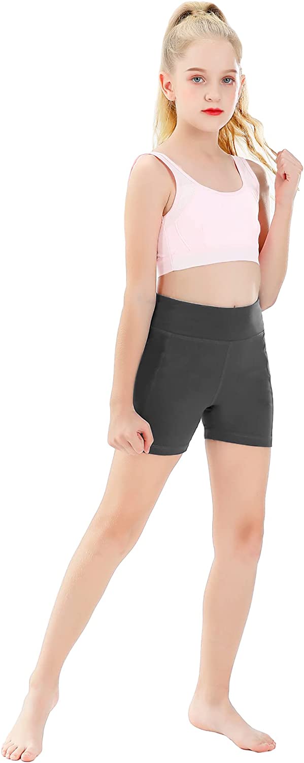 MIVEI Girls' 4" Volleyball Gymnastics Shorts - Youth Sports Athletic Gym Soccer Dance Running Yoga Spandex Short with Pocket