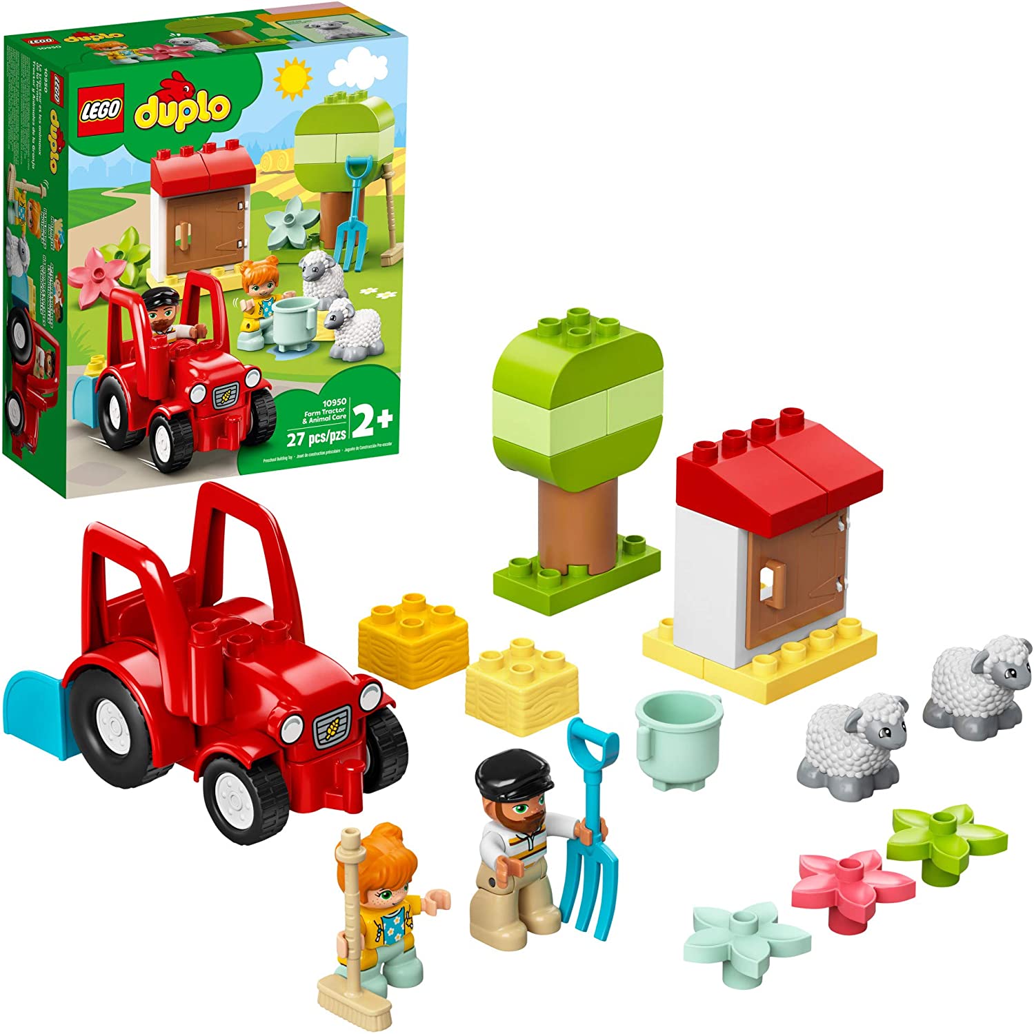 LEGO DUPLO Town Farm Tractor & Animal Care 10950 Creative Playset for Toddlers with a Toy Tractor and 2 Sheep, New 2021 (27 Pieces)