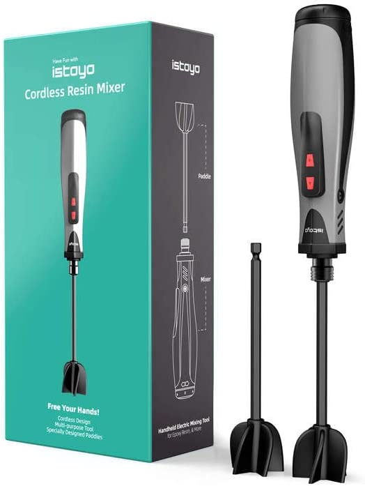 ISTOYO Resin Mixer, Handheld Battery Epoxy Mixer for Minimizing Bubbles, Epoxy Resin Mixer, Resin Stirrer for Resin, Silicone Mixing, DIY Crafts Tumbler (Included 2 pcs Paddles)