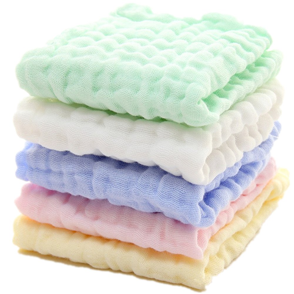 Baby Muslin Washcloths - Natural Muslin Cotton Baby Wipes - Soft Newborn Baby Face Towel and Muslin Washcloth for Sensitive Skin- Baby Registry as Shower , 5 Pack 12x12 inches by MUKIN