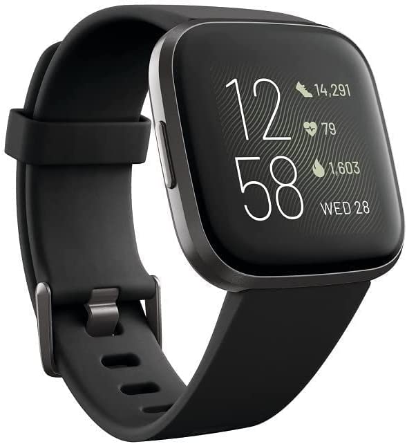 Fitbit Versa 2 Health and Fitness Smartwatch with Heart Rate, Music, Alexa Built-In, Sleep and Swim Tracking, Black/Carbon, One Size (S and L Bands Included)