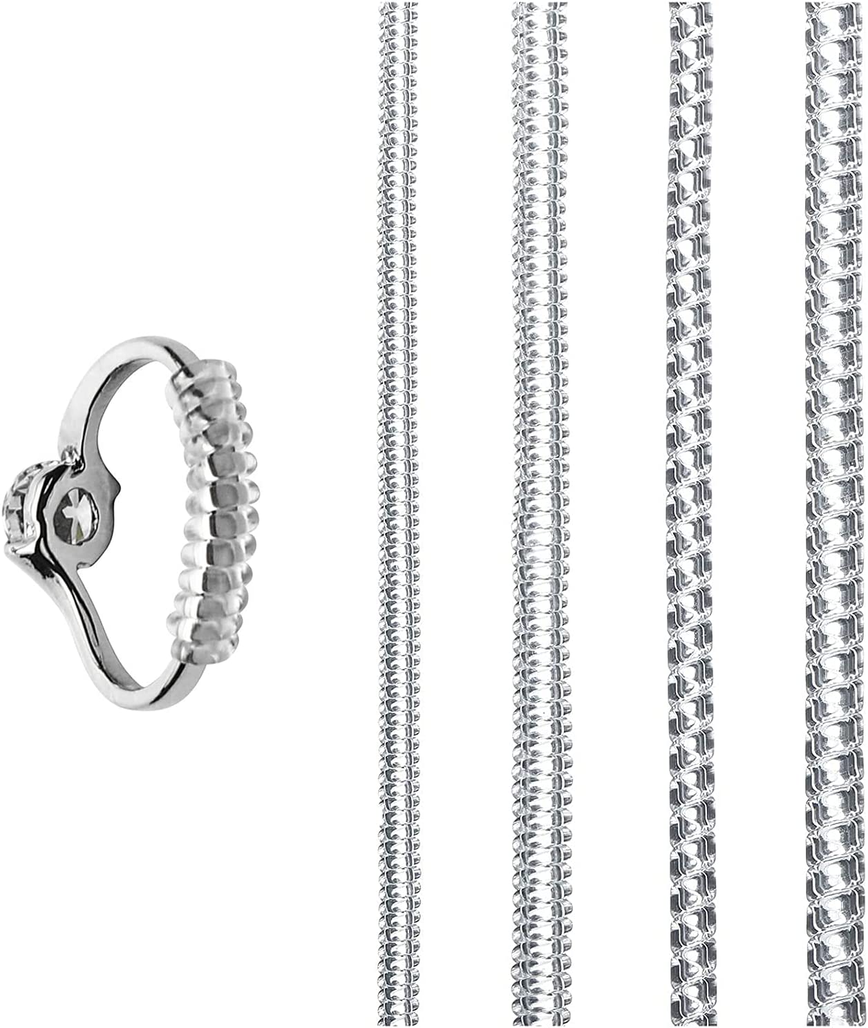 ToneGod Ring Size Adjuster for Loose Rings - 8 Pack, 4 Sizes - Jewelry Sizer, Mandrel for Making Jewelry Guard, Spacer, Sizer, Fitter - Spiral Silicone Tightener Set