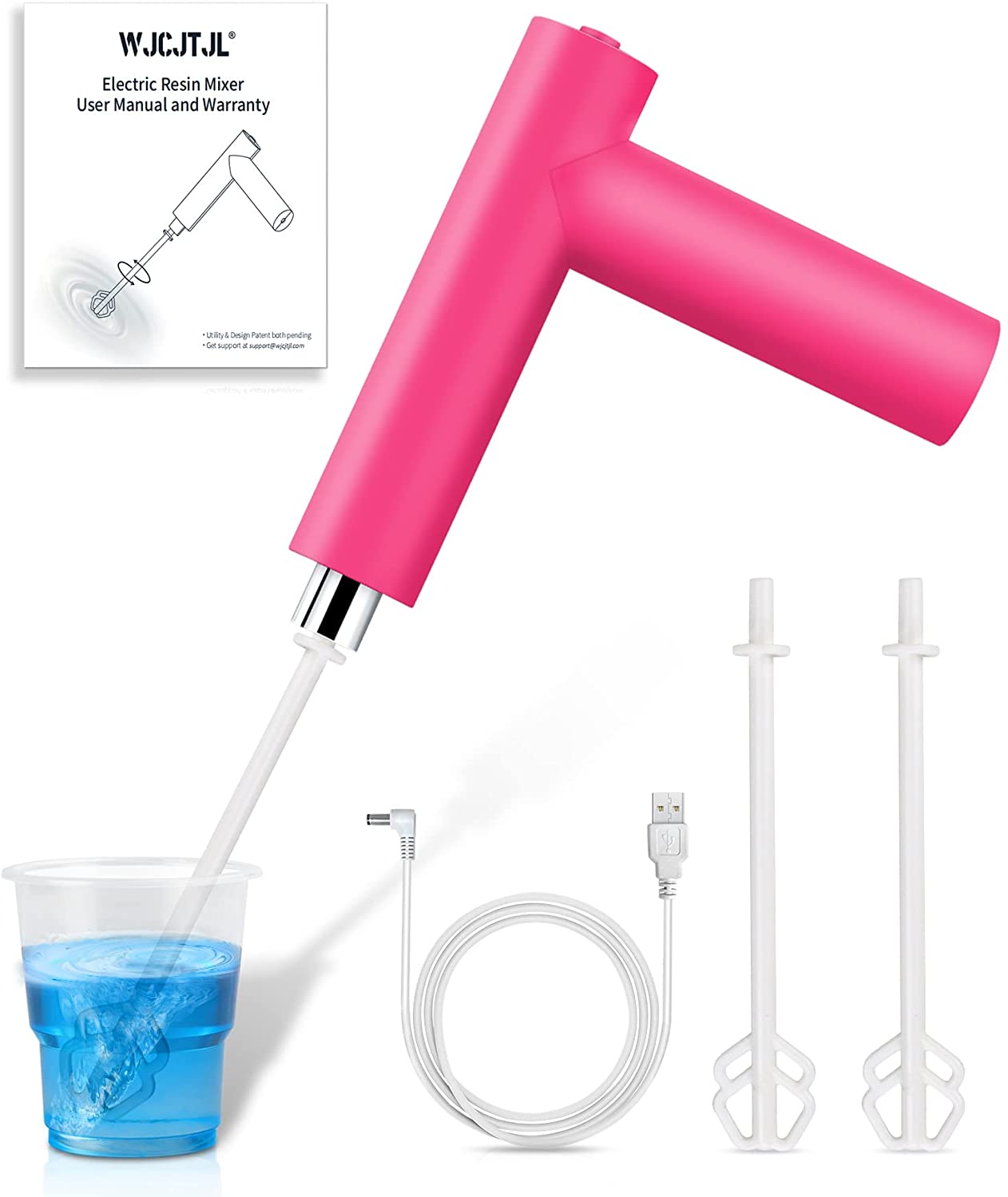 Epoxy Resin Mixer, WJCJTJL Handheld USB Powered Resin Stirrer for Without Bubbles, Glitter Resin, Glazes and Paint, Resin Molds Mixing, Epoxy Glitter Tumblers Cups Making (Included 2 Pcs Paddles)