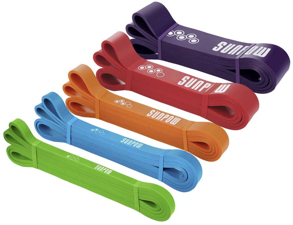 SUNPOW Pull Up Assistance Bands - Set of 5 Resistance Heavy Duty Workout Exercise Crossfit Stretch Fitness Bands Assist Set for Body, Instruction Guide and Carry Bag Included