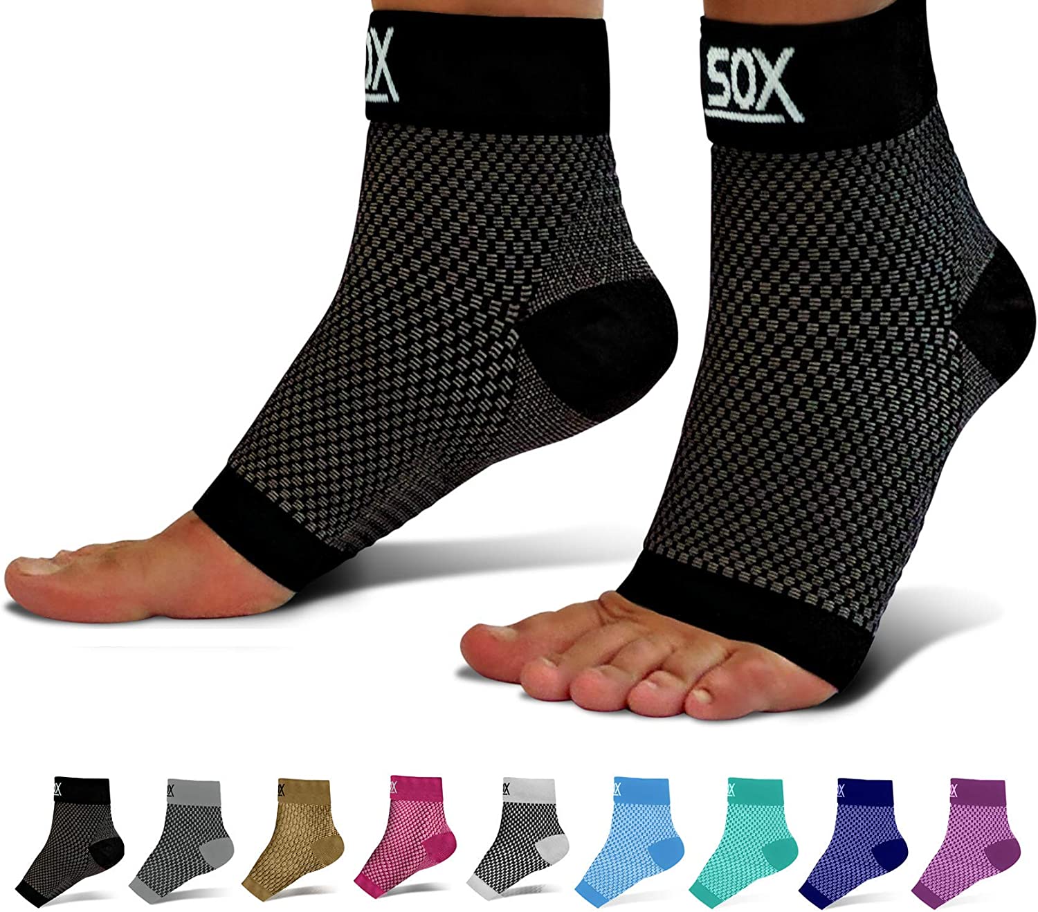 SB SOX Plantar Fasciitis Compression Socks for Women & Men (1 Pair) - Ankle Socks for Plantar Fasciitis Relief, Arch Support, and Foot/Heel Pain for Everyday Use (Black, Medium)