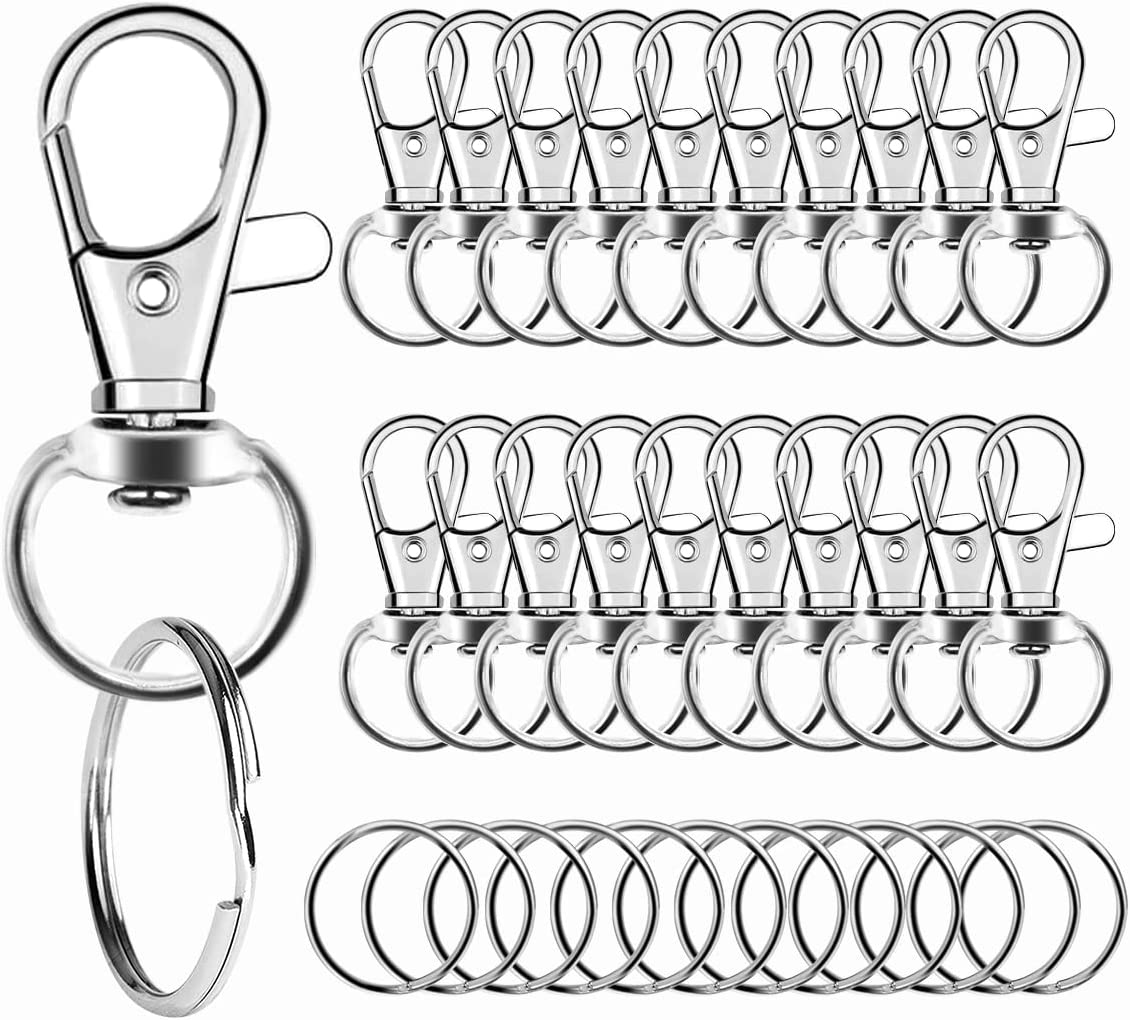 100 Pcs Premium Swivel Snap Hooks with Key Rings,Metal Lanyard Keychain Hooks Lobster Clasps for Key Jewelry DIY Crafts 1.25inch/32mm(50 Pcs Lanyard Snap Hooks+50 Pcs Key Rings)