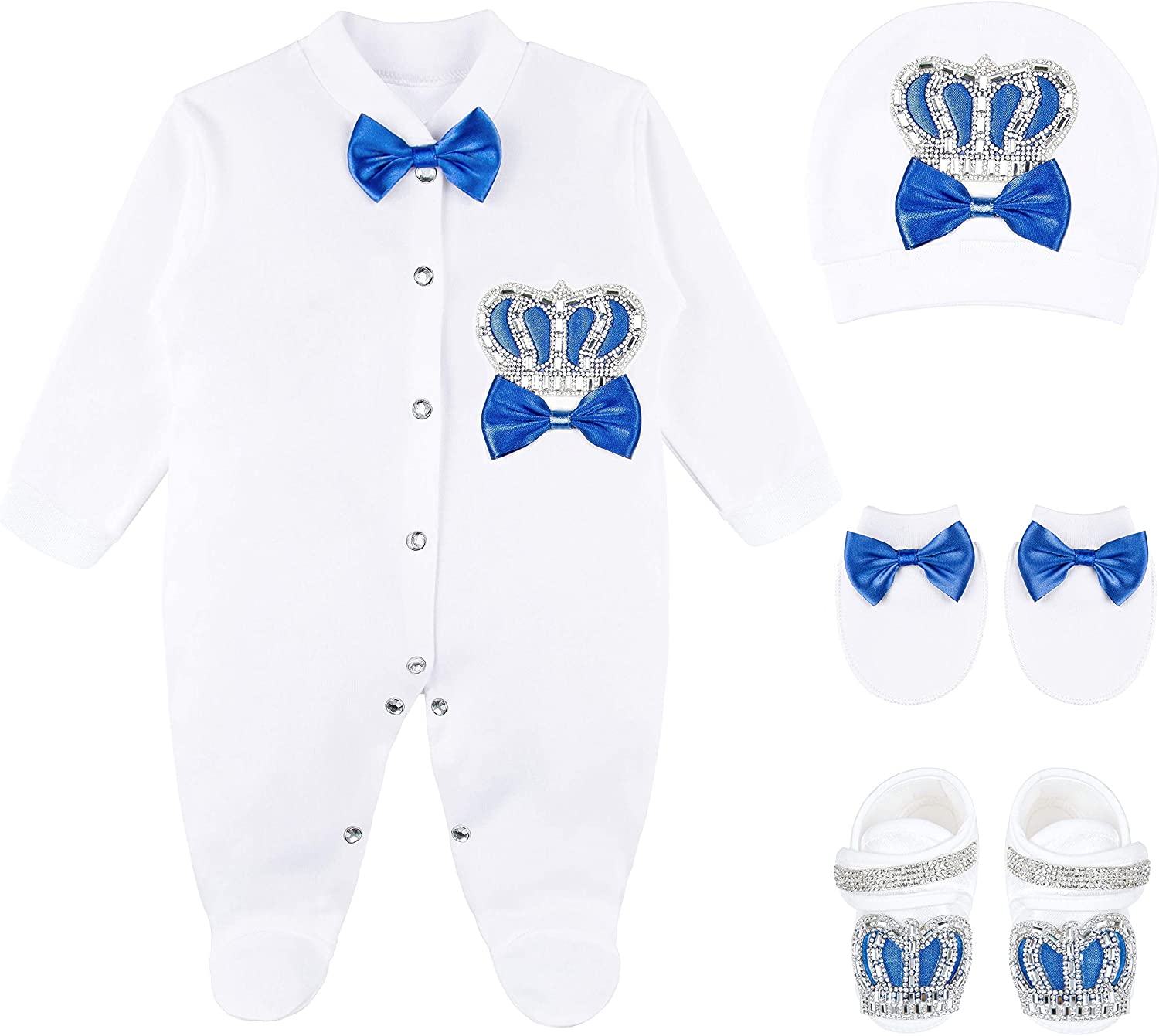 Lilax Baby Boy Newborn Crown Jewels Layette 4 Piece Gift Set 0-3 Months