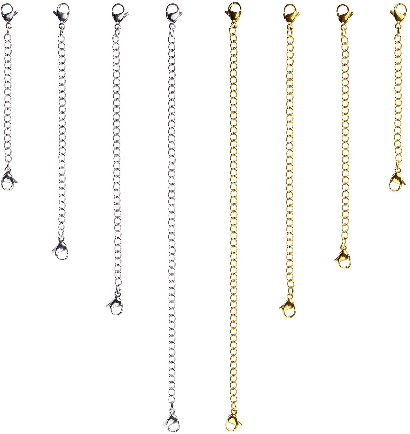 D-buy 8 Pcs Stainless Steel Necklace Extender Bracelet Extender Extender Chain Set 4 Different Length: 6 inch 4 inch 3 inch 2 inch (4 Gold, 4 Silver)