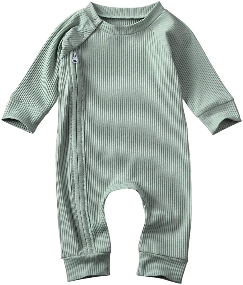 Newborn Baby Boy Girl Romper Clothes Infant Solid Ribbed Onesie Bodysuit Jumpsuit Outfits