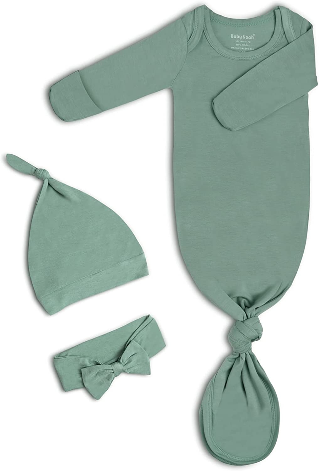 Newborn Baby Knotted Gown, Super Soft Silky Infant Sleeper, Baby Girl Sleep Gown with Mittens, Bow, and Hat Set