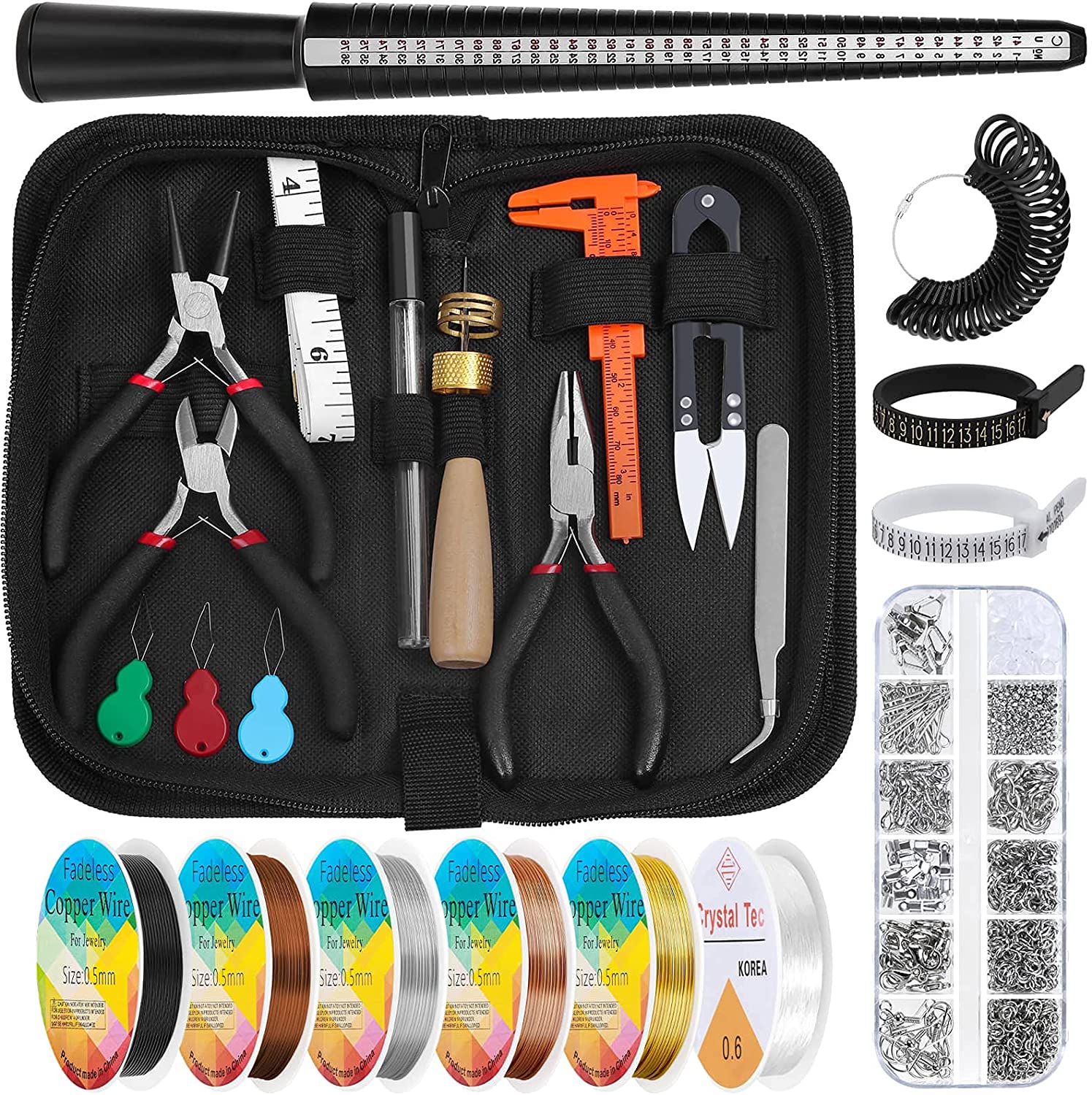 Jewelry Wire Wrapping Jewelry Making Supplies Kit, Audab Ring Sizer Measuring Tools Kit with Jewelry Tools, Ring Craft Wires, Jewelry and Jewelry Findings for Rings Making Jewelry Repair