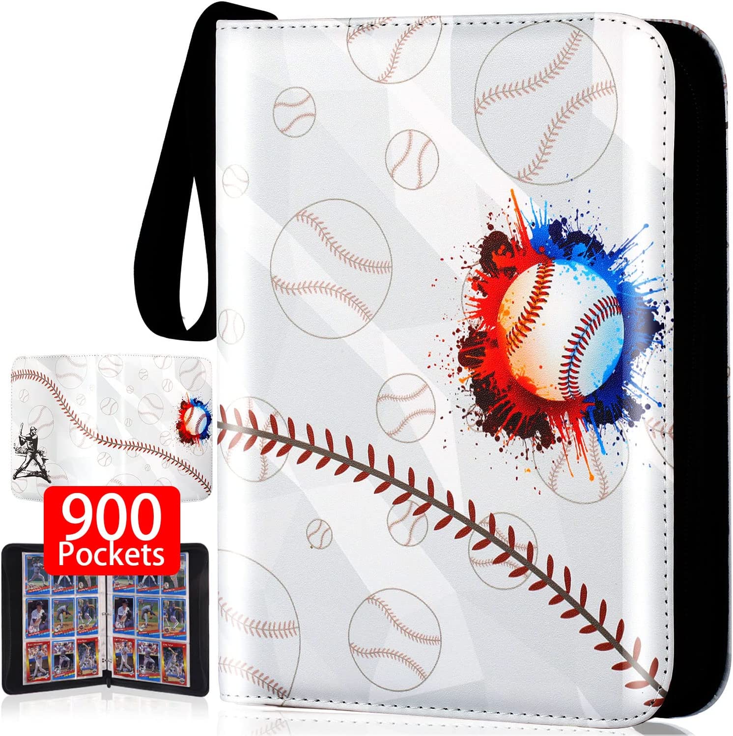Card Binder 9 Pocket, Trading Card Binder with Sleeves, Baseball Card Binder, Sports Card Binder Collectible Trading Card Albums Fits 900 Cards with 50 Removable Sleevesves