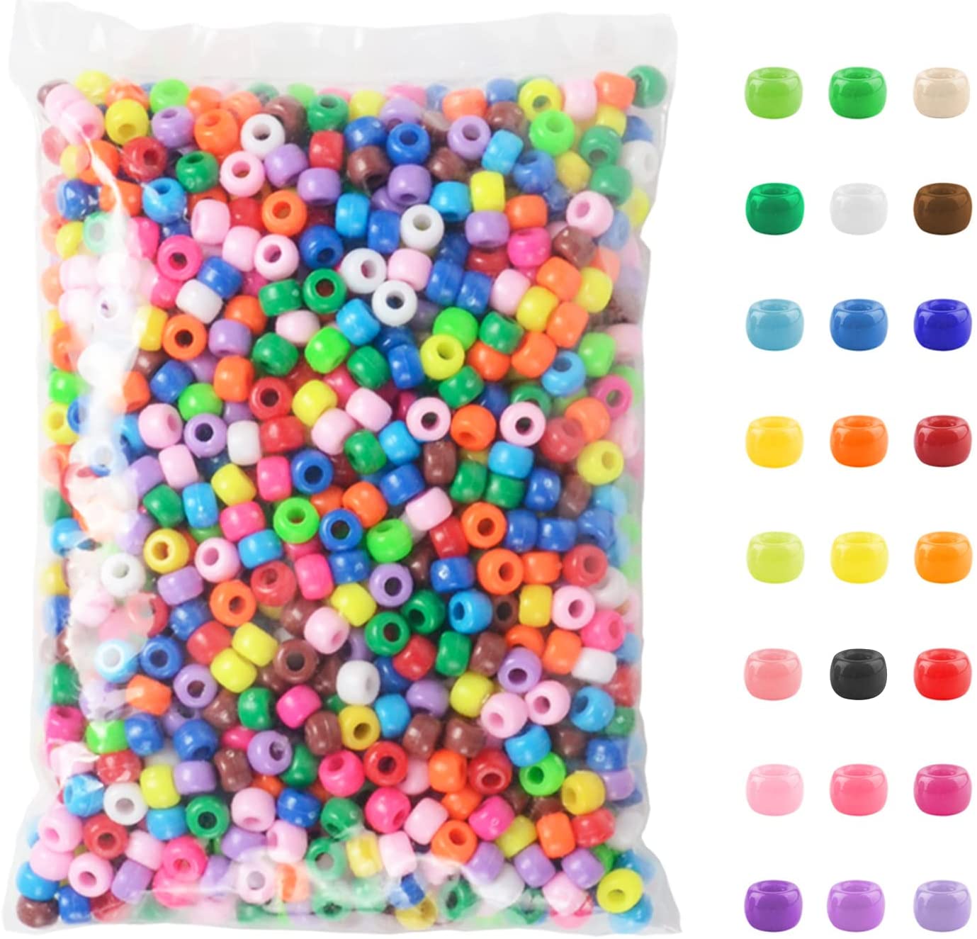 Simetufy 1200 Pcs Pony Beads Plastic Beads for Bracelet Making, Multi-Colored Beads for Hair Braiding, DIY Crafts, Kandi Jewelry, Key Chains and Ornaments Decorations 24 Assorted Colors