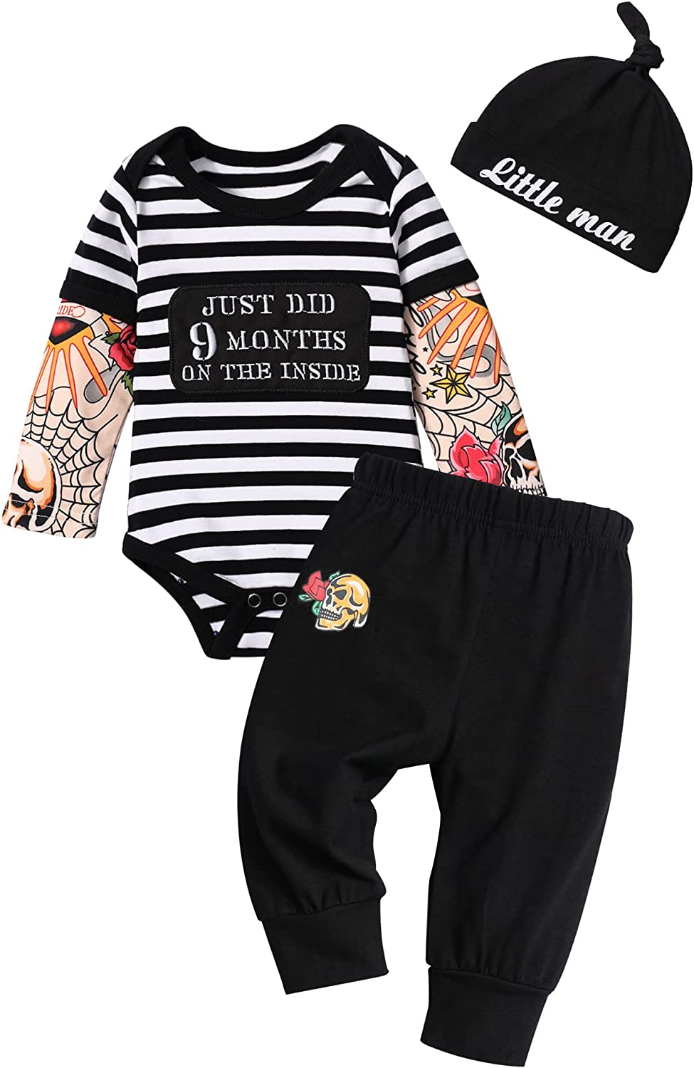 Baby Boy Clothes Letter Print Long Sleeve Romper+Camouflage Pants+Hat 3PCS Outfits Set