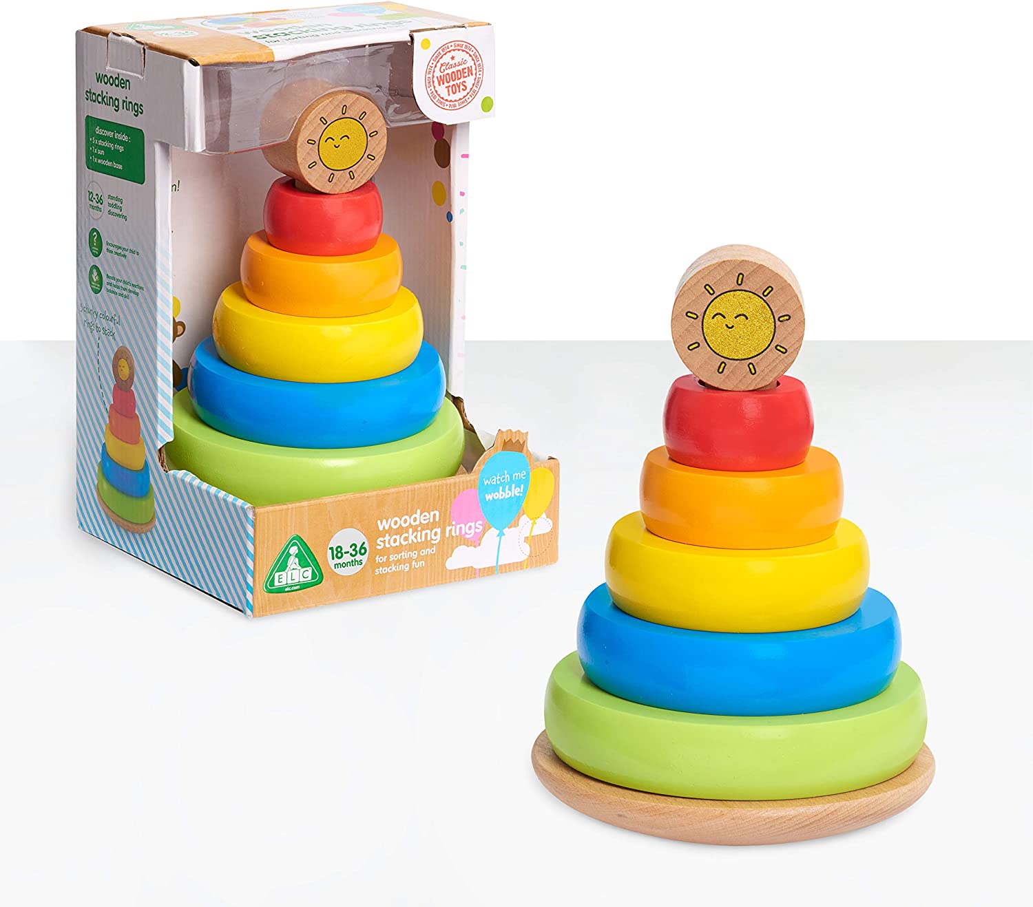 Early Learning Centre Wooden Stacking Rings, Hand Eye Coordination, Problem Solving, Toys for Ages 18-36 Months, Amazon Exclusive, by Just Play